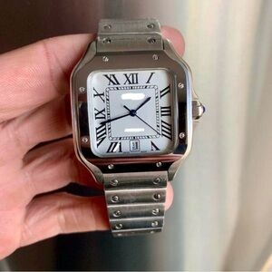 Silver Stainless Steel Watch with Roman Numerals automatic mechanical 39mm